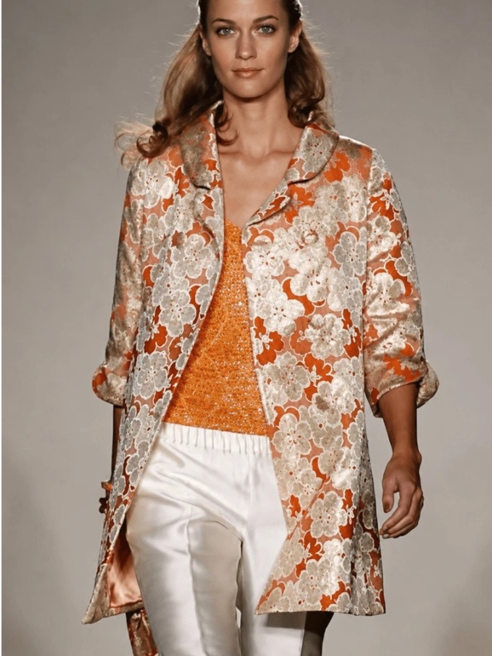 Banana Republic Gold and Orange Floral Brocade Coat Vintage Medium